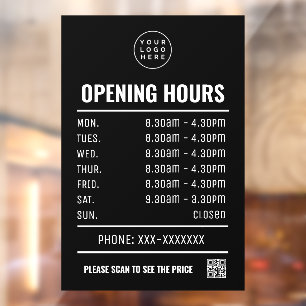 Autocollant Pour Fenêtre Horaires D'Ouverture Avec Code Qr Et Logo Business