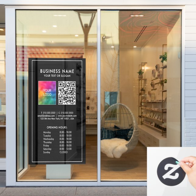 Autocollant Pour Fenêtre Horaires d'ouverture Code QR Logo d'entreprise Gra (Vitrine du magasin)