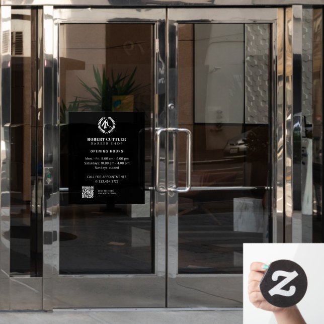 Autocollant Pour Fenêtre Horaires d'ouverture du salon de coiffure logo per (Porte de bureau)