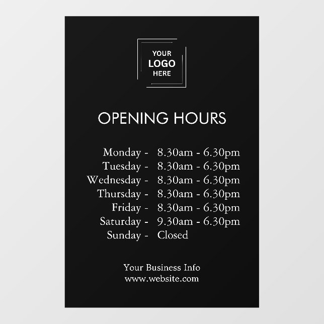 Autocollant Pour Fenêtre Horaires d'Ouverture | Heures d'Ouverture Personna (Feuille)