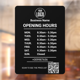 Autocollant Pour Fenêtre Horaires d'Ouverture   Logo d'Entreprise Heures d'