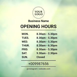 Autocollant Pour Fenêtre Horaires d'Ouverture   Logo Entreprise Heures d'Ou