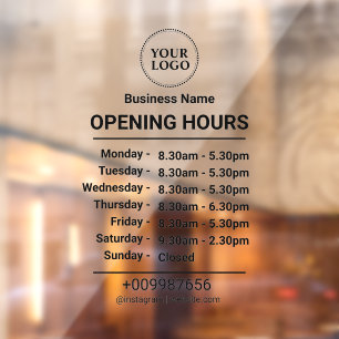 Autocollant Pour Fenêtre Horaires d'Ouverture   Logo Entreprise Heures d'Ou
