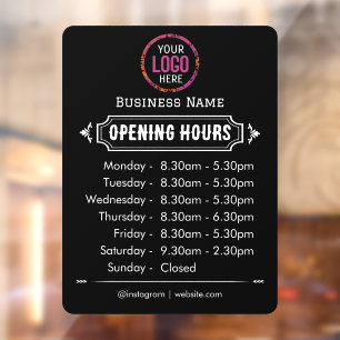 Autocollant Pour Fenêtre Horaires d'Ouverture   Logo Entreprise Heures d'Ou