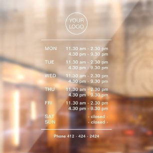Autocollant Pour Fenêtre Horaires d'Ouverture Modernes Blanc Avec Pause Com