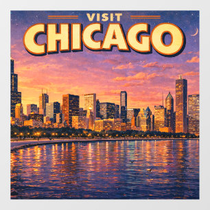 Autocollant Pour Fenêtre Horizon de Chicago et lac Michigan au crépuscule