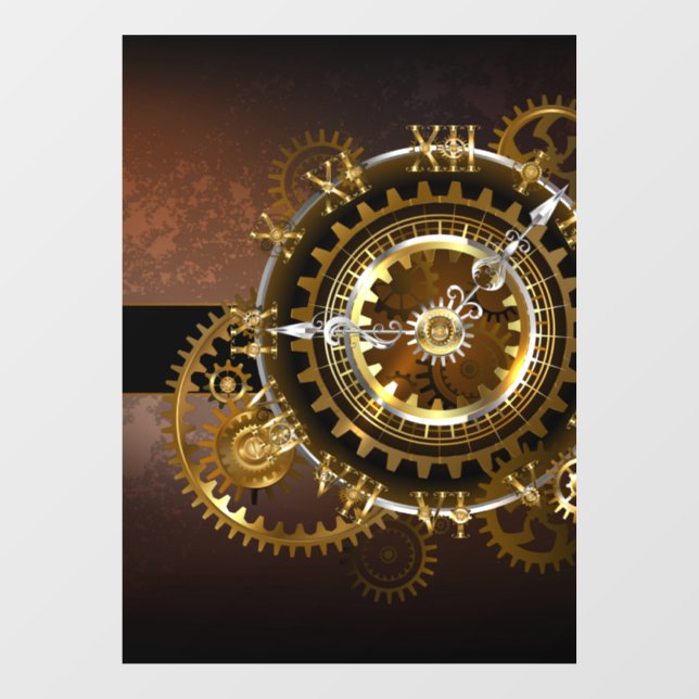 Autocollant Pour Fenêtre Horloge Steampunk avec des engrenages anciens (Feuille)