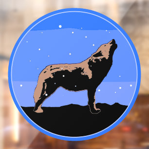 Autocollant Pour Fenêtre Howling Wolf en hiver - Art faunique original