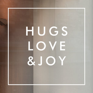 Autocollant Pour Fenêtre Hugs Love and Joy Carré de Noël élégant blanc