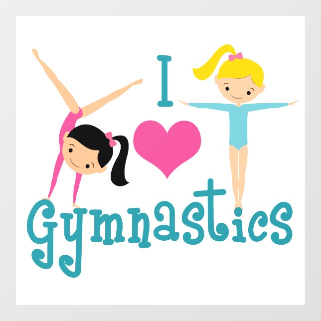 Autocollant Pour Fenêtre I Love Gymnastique mignonne Gymnaste (Feuille)