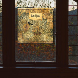 Autocollant Pour Fenêtre Ici Il Y A Dragons Carte Vintage  