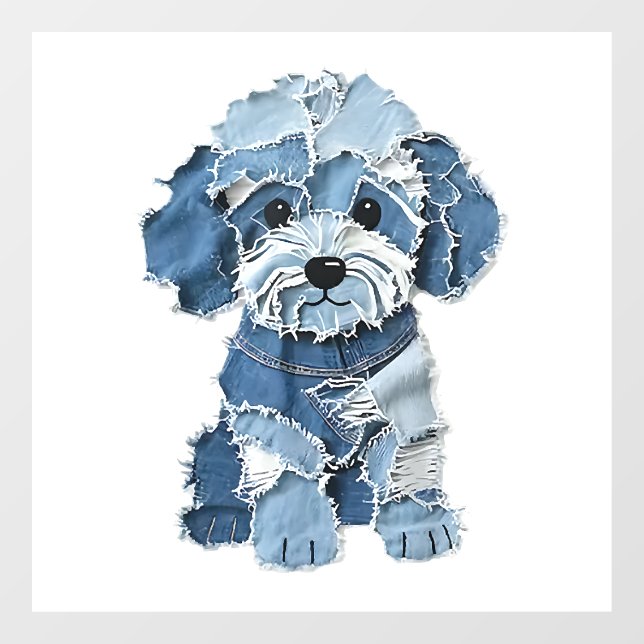 Autocollant Pour Fenêtre Illustration de chien en patchwork de denim mignon (Feuille)