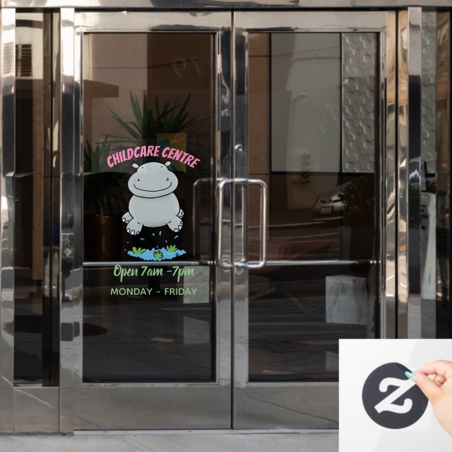 Autocollant Pour Fenêtre Illustration de saut en hippo mignon (Porte de bureau)