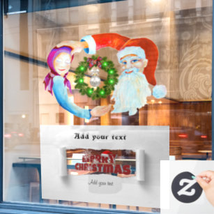 Autocollant Pour Fenêtre Illustration du Père Noël avec une petite fille