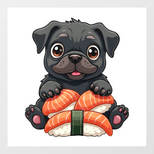 Autocollant Pour Fenêtre Illustration vectorielle de sushi de pug noir mign