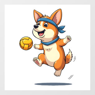 Autocollant Pour Fenêtre Illustration Vintage de Corgi jouant au Volleyball