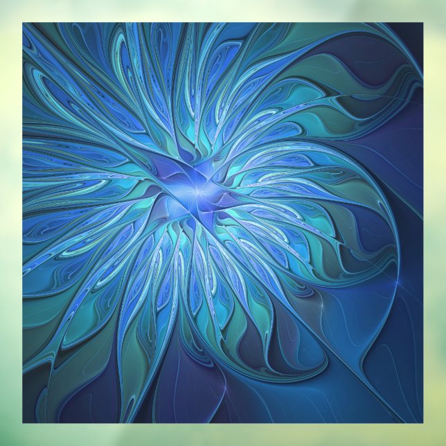 Autocollant Pour Fenêtre Imaginaire Fleur Bleue Motif, Art Fractal Abstrait (Feuille 3)