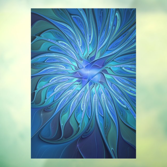 Autocollant Pour Fenêtre Imaginaire Fleur Bleue Motif, Art Fractal Abstrait (Feuille 3)