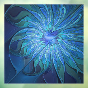 Autocollant Pour Fenêtre Imaginaire Fleur Bleue Motif, Art Fractal Abstrait
