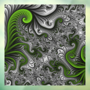 Autocollant Pour Fenêtre Imaginaire Monde Vert Et Gris Art Fractal Abstrait