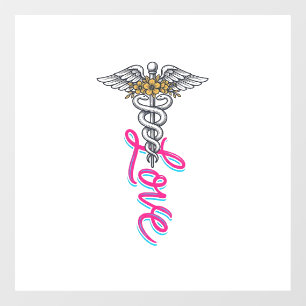 Autocollant Pour Fenêtre Infirmière Amour Caducée Floral Médical Design Ver