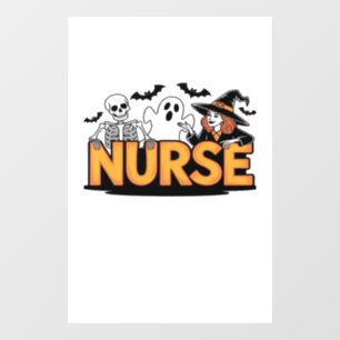 Autocollant Pour Fenêtre Infirmière - Halloween - avec fantôme, sorcière et