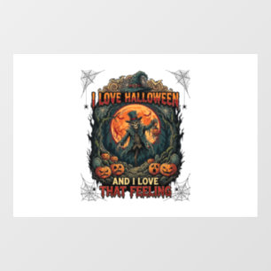 Autocollant Pour Fenêtre J'aime Halloween Squelette Épouvantail Pleine Lune