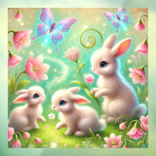 Autocollant Pour Fenêtre Jardin de Pâques Fantastique Lapin de Printemps
