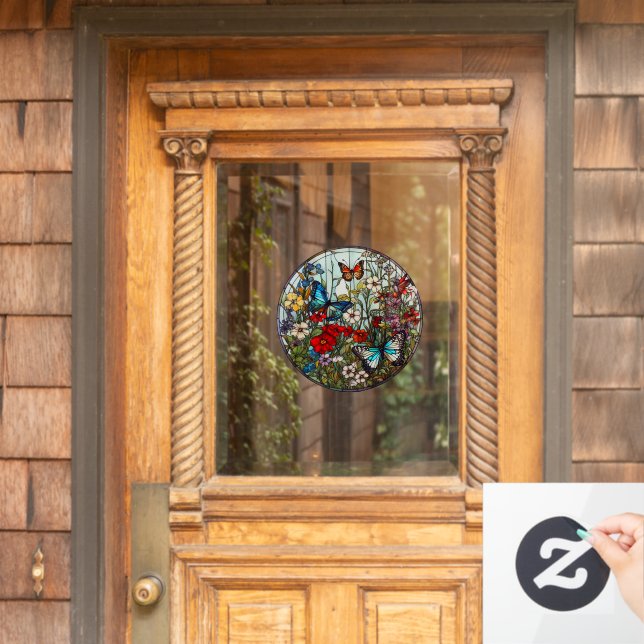 Autocollant Pour Fenêtre Jardin des papillons Floral Faux Verre tendu (Porte d'accueil)