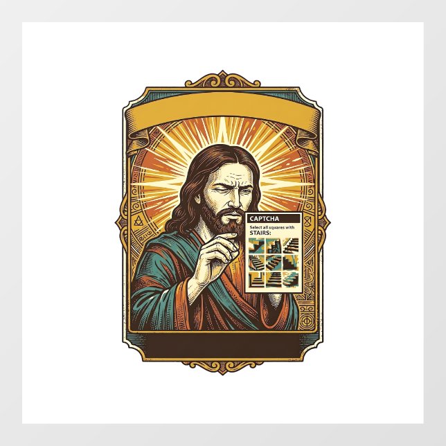Autocollant Pour Fenêtre Jésus Escalier Flou Test Captcha Sécurité Tech Hum (Feuille)