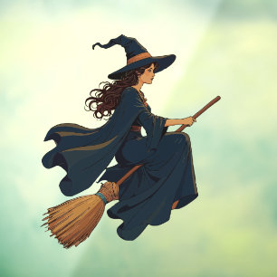 Autocollant Pour Fenêtre Jeune Sorcière Siège Astride A Besom Vector Art
