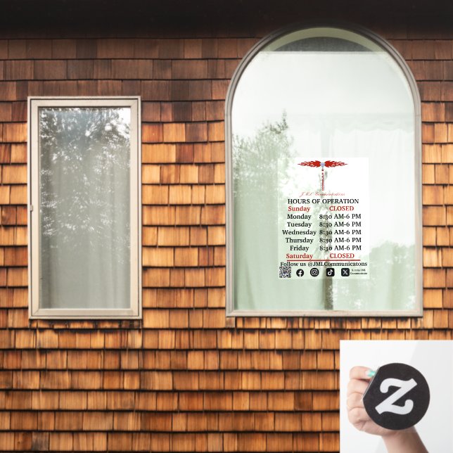 Autocollant Pour Fenêtre JML Communications Hours of Operation Window Cling (Fenêtre d'accueil)