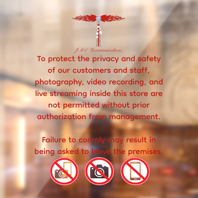 Autocollant Pour Fenêtre JML Communications No Photography or..Window Cling (Feuille 2)