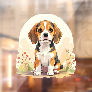 Autocollant Pour Fenêtre Joli chiot Beagle tricolore noir, fauve et blanc
