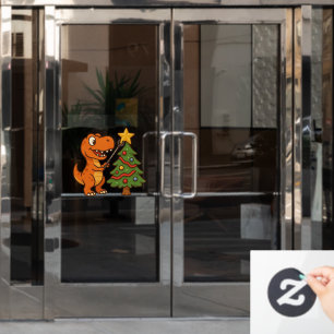 Autocollant Pour Fenêtre Joli dinosaure avec sapin de Noël