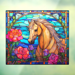 Autocollant Pour Fenêtre Joli Horse Floral Bay Faux Verre Tiré