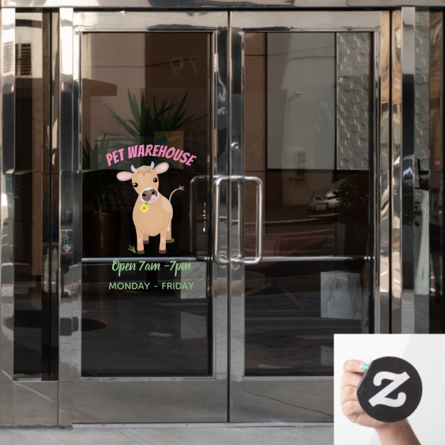 Autocollant Pour Fenêtre Joli joli maillot de vache et dessin de fleurs (Porte de bureau)