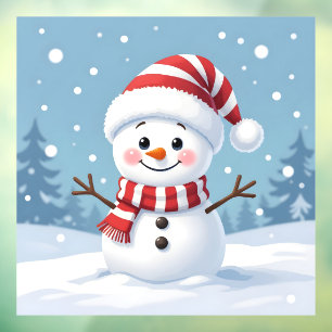 Autocollant Pour Fenêtre Joli petit bonhomme de neige avec écharpe et chape