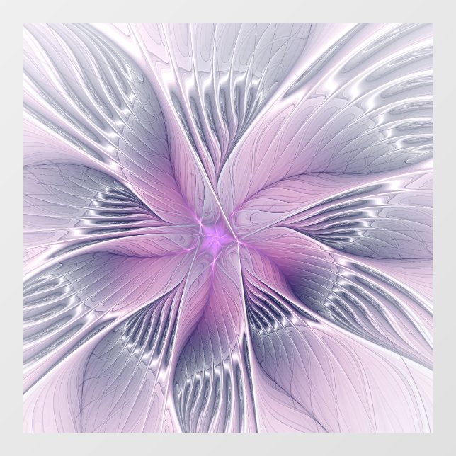 Autocollant Pour Fenêtre Joli rose Fleur Moderne Abstrait Fractal Art (Feuille)