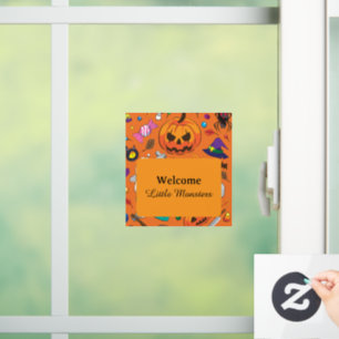 Autocollant Pour Fenêtre Jolie Bienvenue Orange Petits Monstres Halloween