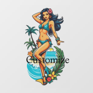 Autocollant Pour Fenêtre Jolie fille de plage en bikini aux cheveux noirs T