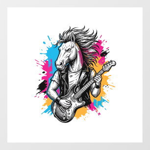 Autocollant Pour Fenêtre Joueur de guitare à cheval T-Shirt vintage gravure