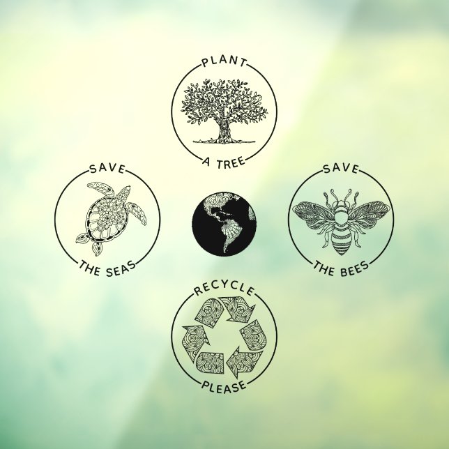 Autocollant Pour Fenêtre Jour des terres Sauvez la bouteille d'eau de la pl (Feuille 3)