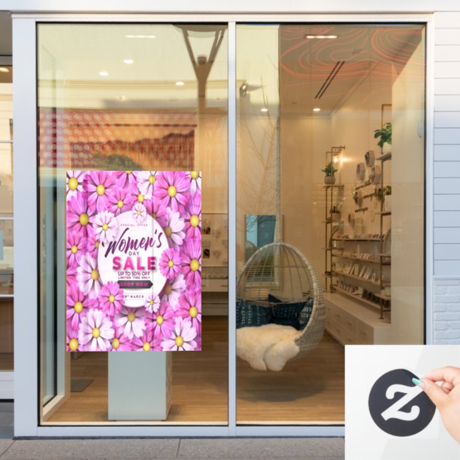 Autocollant Pour Fenêtre Journée des femmes florales en solde le 8 mars Ent (Vitrine du magasin)