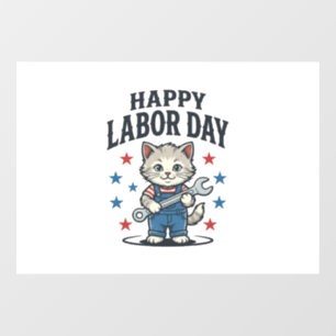 Autocollant Pour Fenêtre Joyeuse Fête du Travail Chat Patriote Vintage Créa