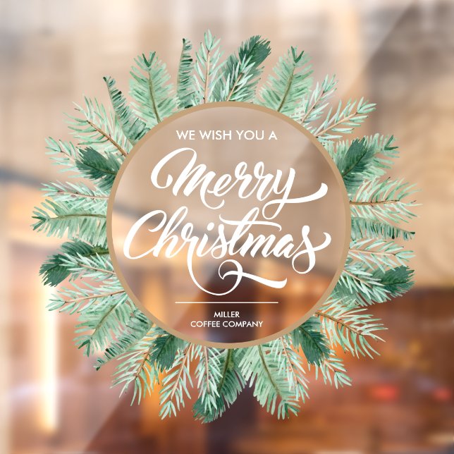 Autocollant Pour Fenêtre Joyeuse Typographie de Noël Pine Wreath (Feuille 2)