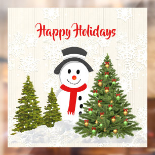 Autocollant Pour Fenêtre Joyeuses Fêtes Bonhomme de Neige 20x20 Noël