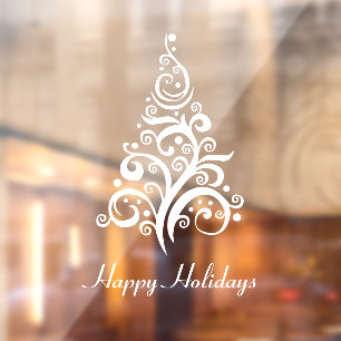 Autocollant Pour Fenêtre Joyeuses vacances Moderne Arbre de Noël blanc