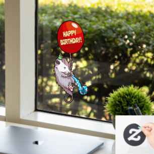 Autocollant Pour Fenêtre Joyeux anniversaire ! Ajouter L'Âge Opossum & Ball