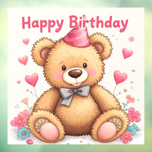 Autocollant Pour Fenêtre Joyeux Anniversaire Ourson Mignon avec des Cœurs R